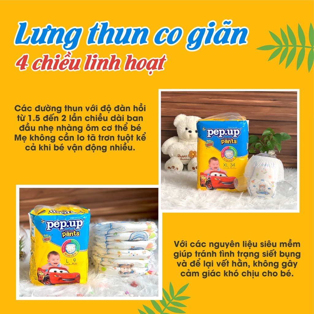 [Bán chạy] Tã bỉm quần em bé mặt bông siêu mềm mại Pep.up Cottony 3D giá rẻ chất lượng - trung Size M22 (6-11kg)