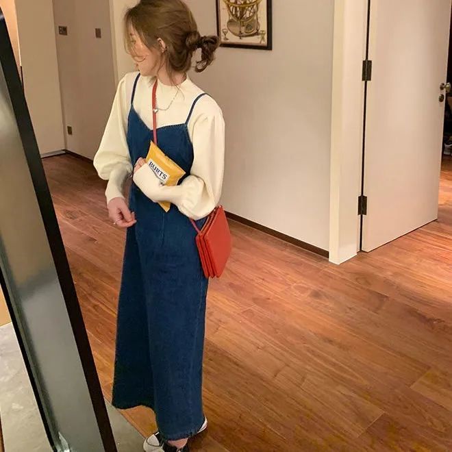 COZOK Đầm denim Ôm Eo Phong Cách Hàn Quốc