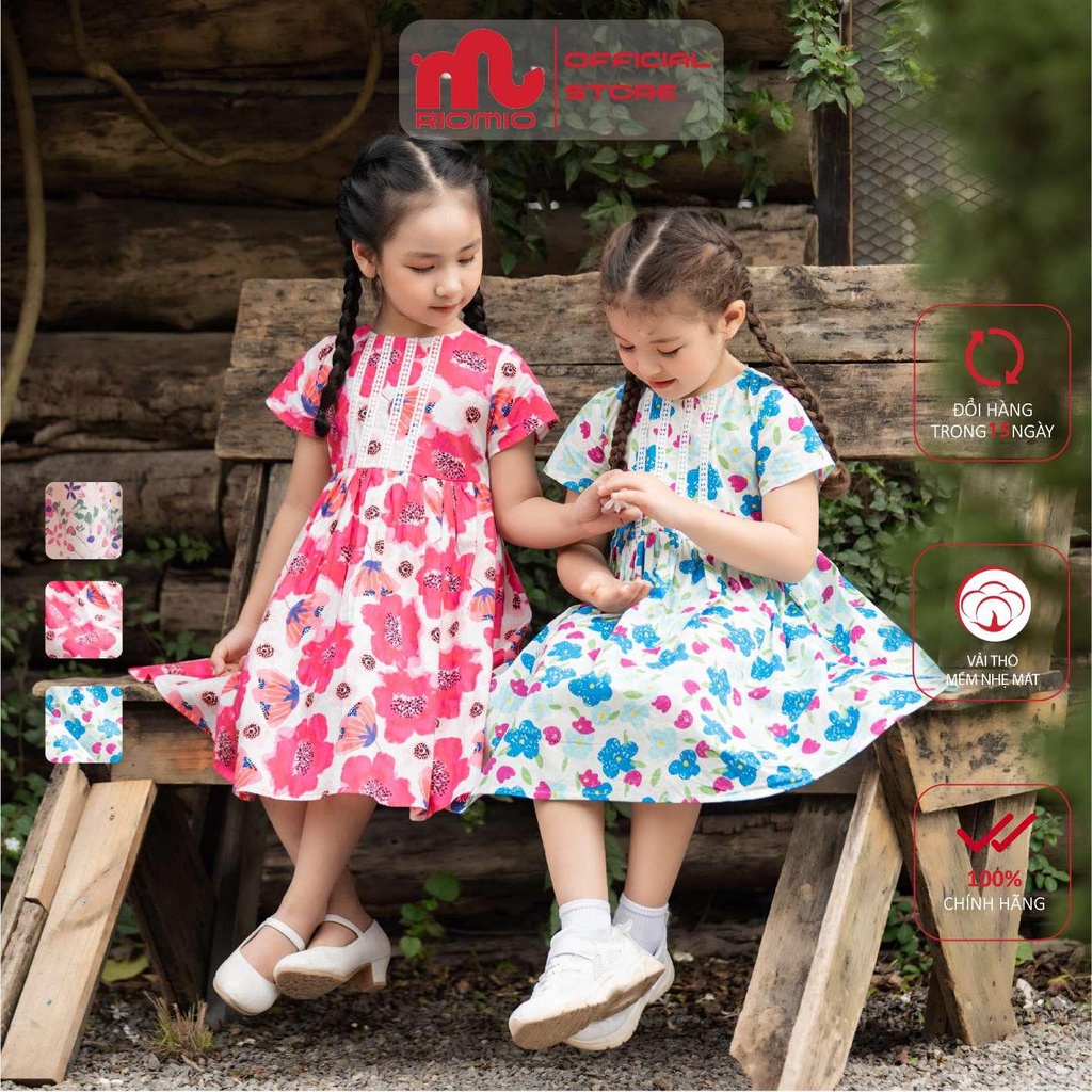 Váy đầm hoa ren ngực kèm nơ mùa hè Riomio size 3-9 tuổi (15-32kg) nhiều màu cho đi chơi du lịch mềm nhẹ - RV529