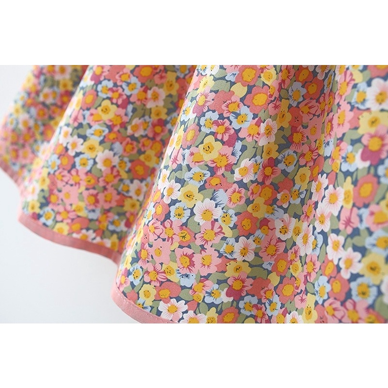 Đầm công chúa hai dây vải cotton in hoa đính nơ thời trang mùa hè xinh xắn dành cho bé gái