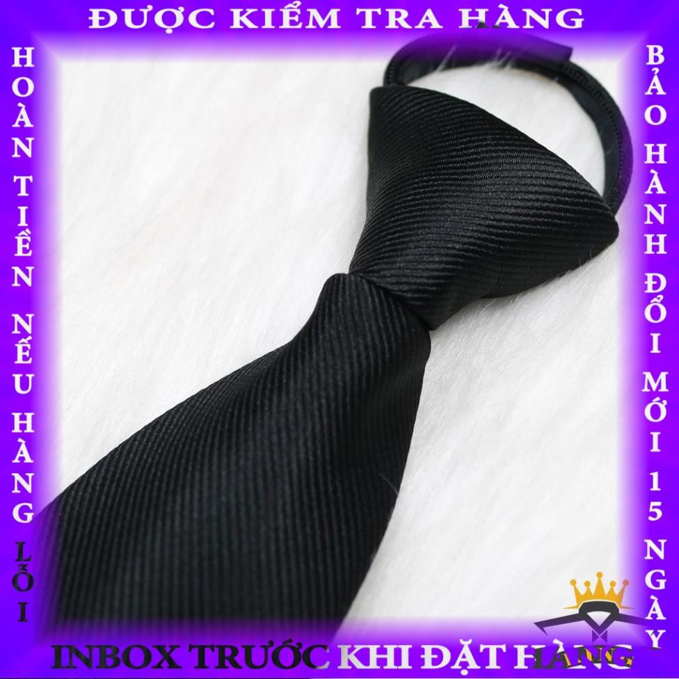 Cà vạt nam đen KING caravat nam thắt sẵn cho công sở và chú rể vãi lụa mịn cao cấp C007  vandung