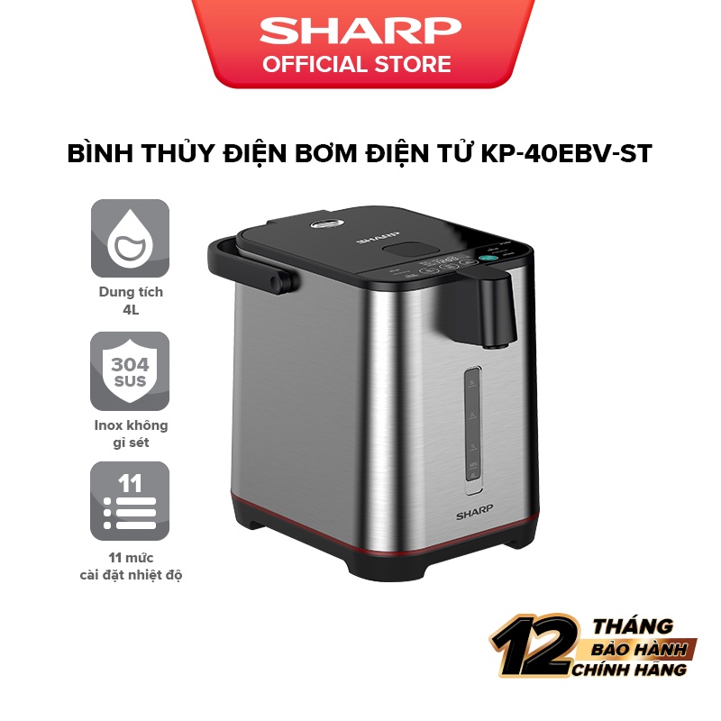 Bình Thủy Điện Sharp KP-40EBV-ST Dung Tích 4L [HÀNG CHÍNH HÃNG BẢO HÀNH 12 THÁNG]