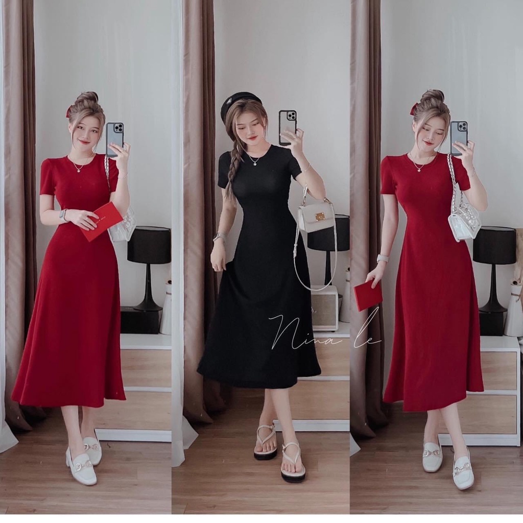 [3.3 Sales Freeship] Đầm thun trơn cổ tròn dáng dài hở lưng cột dây, đầm thun basic tay ngắn nhiều màu sắc đơn giản mtb