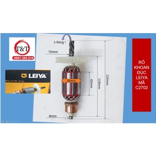Rô to khoan đục leiya c2701, c2702 ruột leiya 5 răng dài 155, thân 39, 2701, 2702