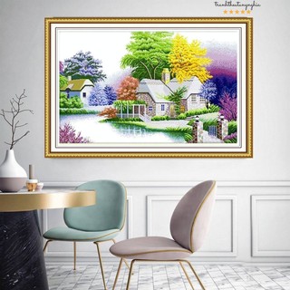 Tranh thêu chữ thập phong cảnh tổ ấm hạnh phúc 1m09 x 70cm