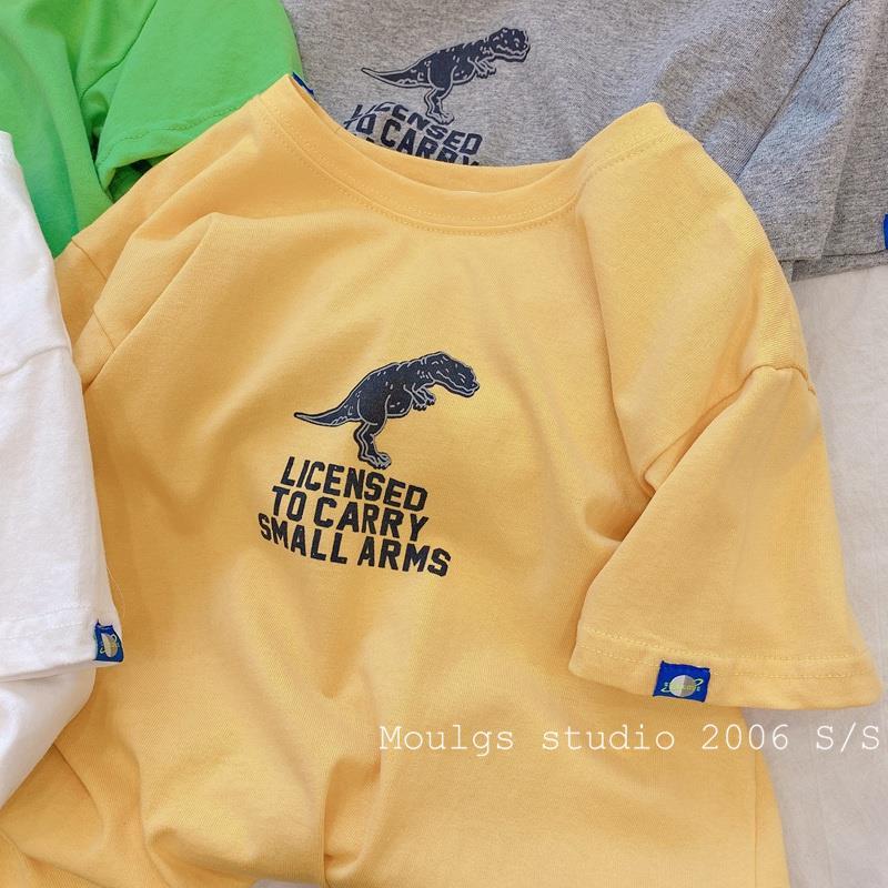 Áo Thun Cotton Cổ Tròn Tay Ngắn In Hình Khủng Long Hoạt Hình Thoải Mái Cho Bé Trai