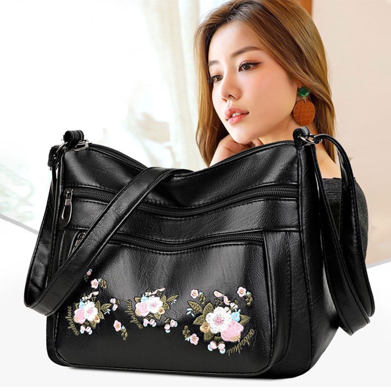MISCHA Túi Xách Da Mềm Cỡ Lớn Nhiều Ngăn Thêu Họa Tiết Thời Trang Cho Nữ