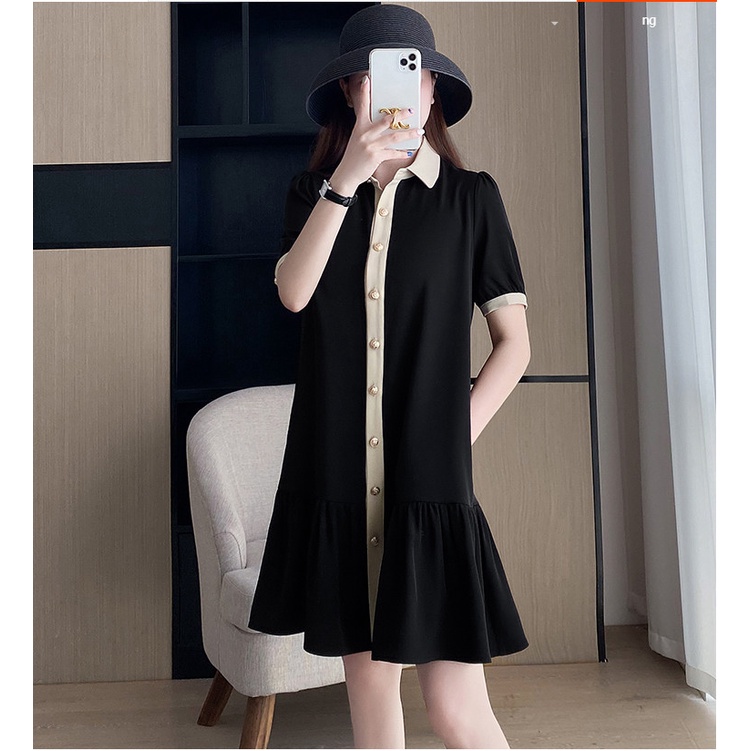 Váy sơ mi suông phối đen kem nhẹ nhàng, thanh lịch MTK4 [38kg-120kg]