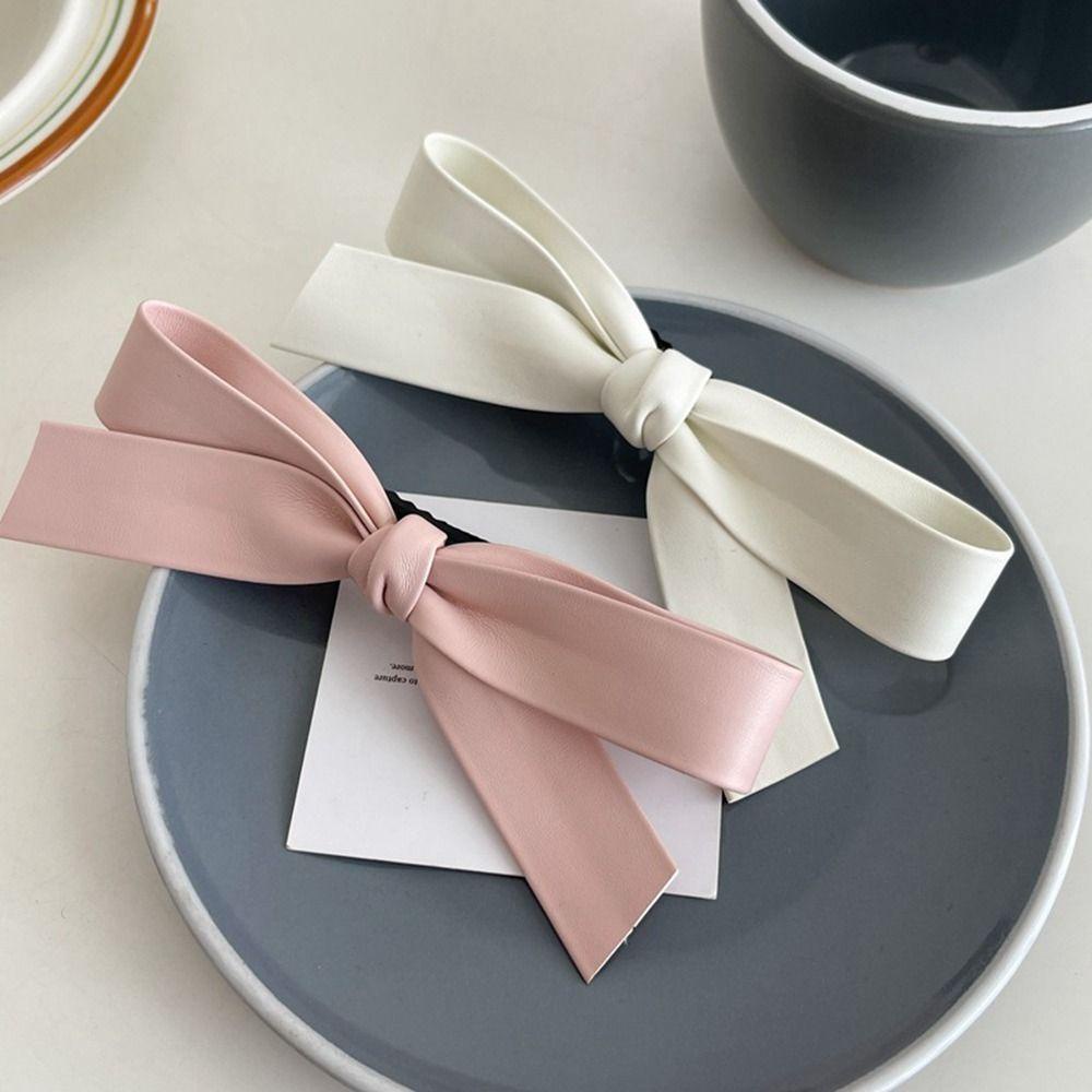 LOMBARD Kẹp Tóc Nơ Da PU Cỡ Nhỏ Dễ Thương Cho Nữ