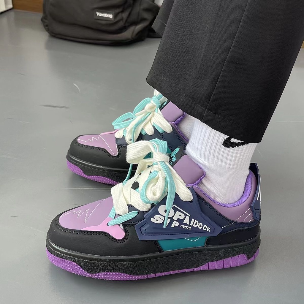 Ins Phong Cách đại Học đánh Màu Giày Thể Thao Nữ Thích Hợp Màu Tím Giày Thường Phong Cách Retro Cổ Thấp Giày Thể Thao Nữ