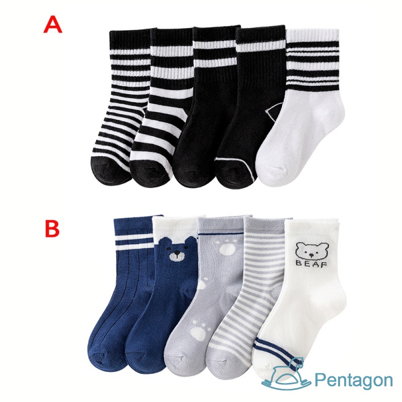 Set 5 Đôi Vớ Cotton Thoáng Khí Họa Tiết Hoạt Hình Cho Bé