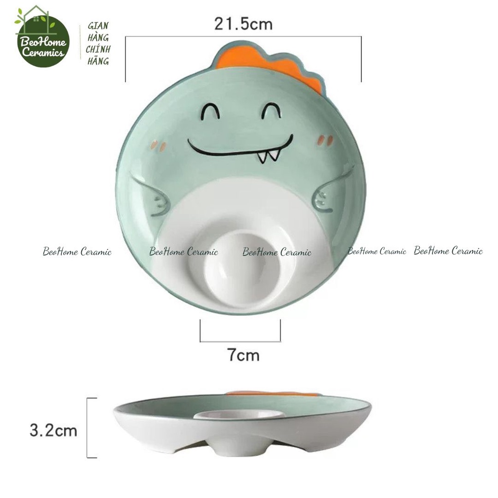 Đĩa Sứ Đĩa Ngăn CHấm Hình Thú Dễ Thương cho Bé Gốm Sứ Cao Cấp An Toàn Cho Sức Khỏe