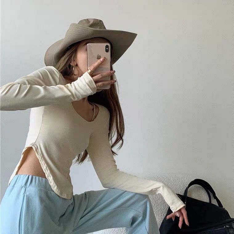 Áo thun COZOKC tay dài màu trơn đơn giản thời trang