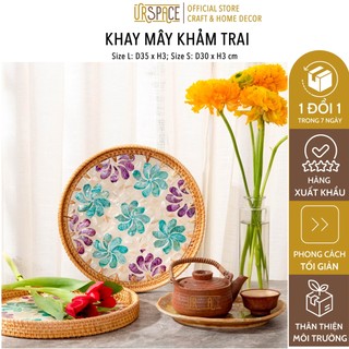 Khay khảm trai viền mây URSPACE hình tròn đựng bánh kẹo, trang trí decor