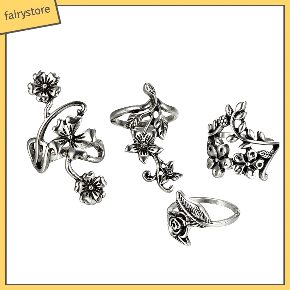 Set 1 Nhẫn Hình Hoa Lá Phong Cách Vintage Thời Trang Cho Nữ