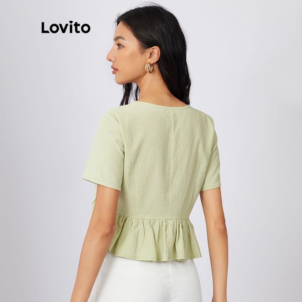 Áo sơ mi trơn màu trơn giản dị Mặt trước có bèo nhún