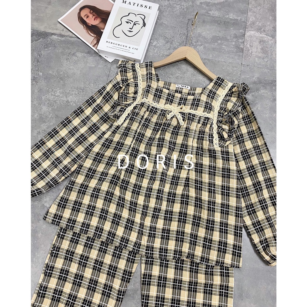 ♥ đồ bộ bầu ♥ bộ sau sinh dài tay chất đũi kẻ viền ren