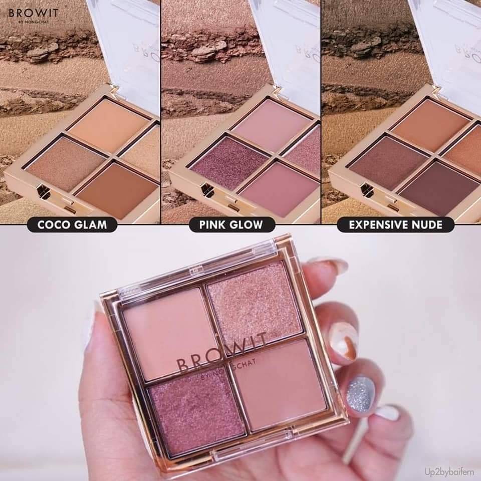 Bảng phấn mắt 4 màu Nongchat, kết cấu mờ, ánh nhũ, mịn, lâu trôi, dễ blend  Browit Eyeshadow Palette -auth Thai