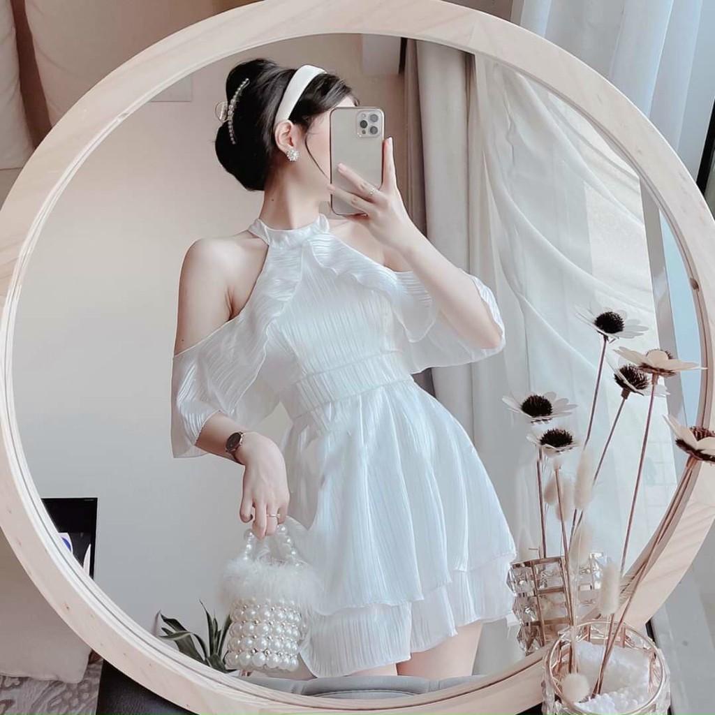 Đầm Dự Tiệc Dáng Xòe Cổ Yếm Tròn Rớt Vai Điệu Đà ST8338