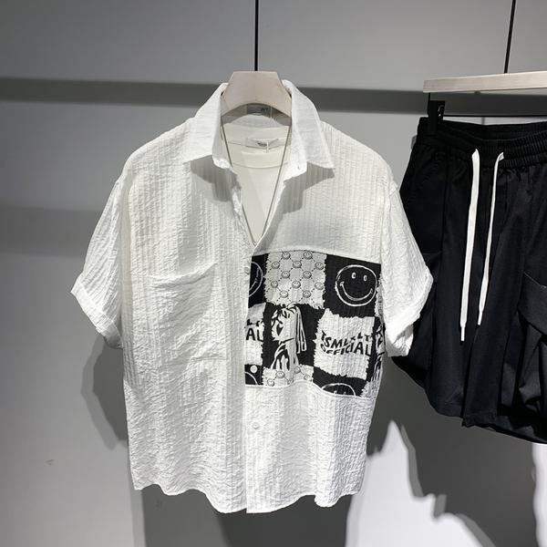 Áo Sơ Mi Tay Ngắn Dáng Rộng Có Túi Màu Sắc Tương Phản Thời Trang Mùa Hè Dễ Phối Đồ Cho Nam Size S-4Xl 2 Phong