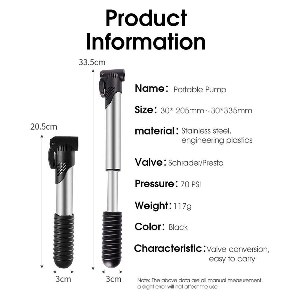 NIUYOU Bơm Xe Đạp Màu Đen &amp; Bạc Thiết Kế Nhỏ Gọn Tiện Dụng