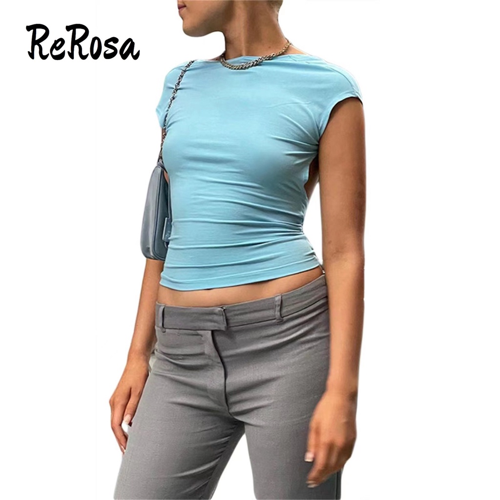 Áo Thun Tay Ngắn Hở Lưng Dáng Ôm Màu Trơn Thời Trang 2023 Quyến Rũ Cho Nữ