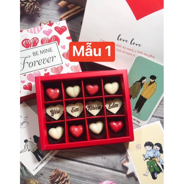 Hộp quà socola 12 viên loại ngon kèm thiệp và túi xách tặng valentine