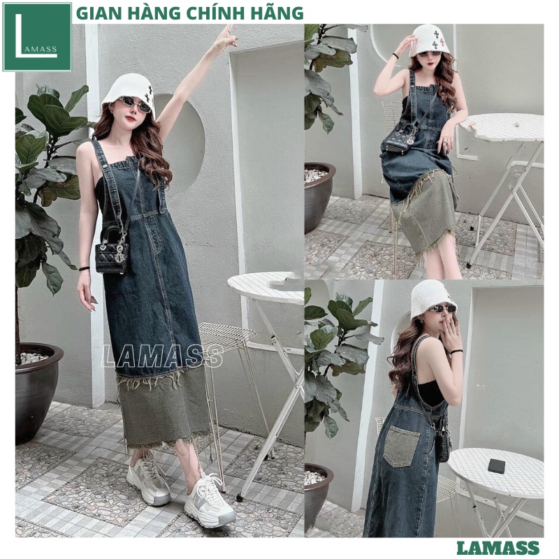 Váy Yếm Jean Dáng Dài Phối 2 Màu Tiểu Thư Mẫu Mới Xuân Hè, Quần Váy Denim Rách Gấu Phong Cách Đường Phố freestyle - LAMA