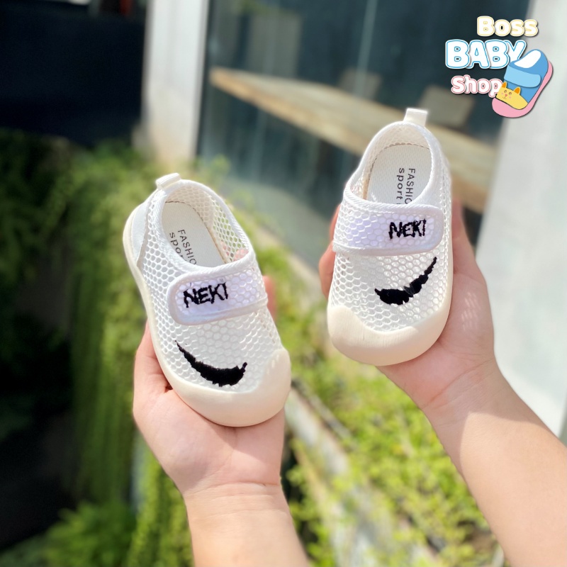 Giày tập đi cho bé trai trẻ em phối lưới thoáng khi bốn mùa đế mềm chống trượt quai ngang êm chân