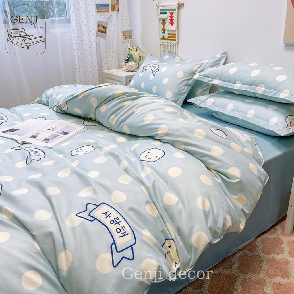 Bộ chăn ga gối cotton poly Genji Decor 01, bộ chăn ga gối 4 món đầy đủ kích thước mẫu mã