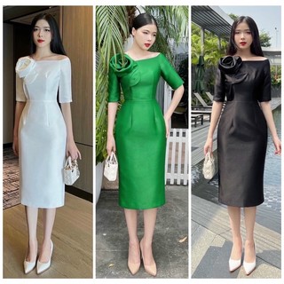 ĐẦM BODY BẸT VAI XOẮN HOA HỒNG M,L,XL