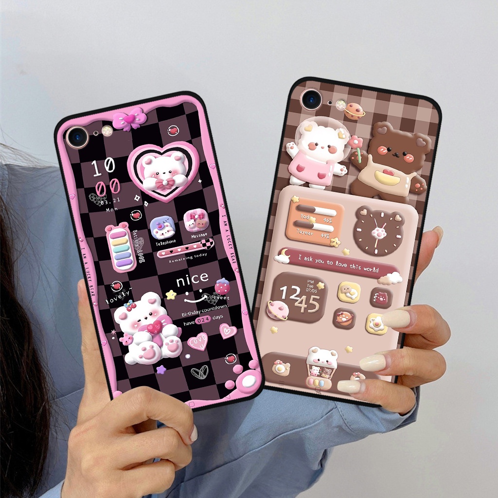 Ốp lưng Iphone 5/ 5S/ 6/ 6S/ 6 Plus/ 6s Plus/ 7/ 8/ se 2020 hoạ tiết 3D nền kẻ caro, gấu đáng yêu viền dẻo