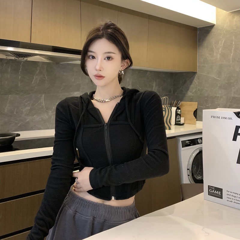 Áo Khoác Cardigan Dệt Kim Tay Dài Có Mũ Trùm Dáng Ngắn Phong Cách Mới 2023 Thời Trang Xuân Thu Cho Nữ
