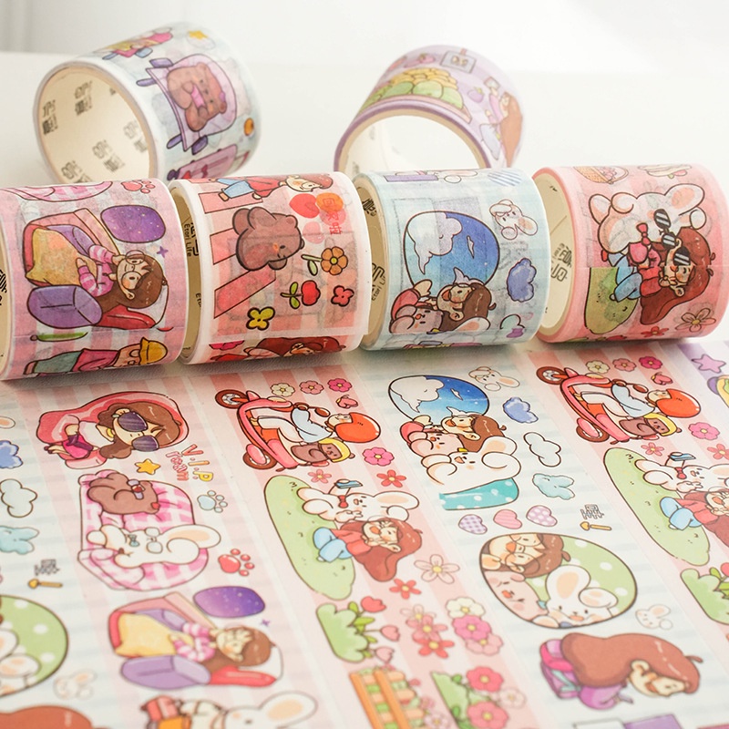 Imoda 1 Cuộn Băng Keo Giấy Dán Nhân Vật Hoạt Hình HAI BOBO Series Thứ HAI Dễ Thương Trang Trí Sổ Tay