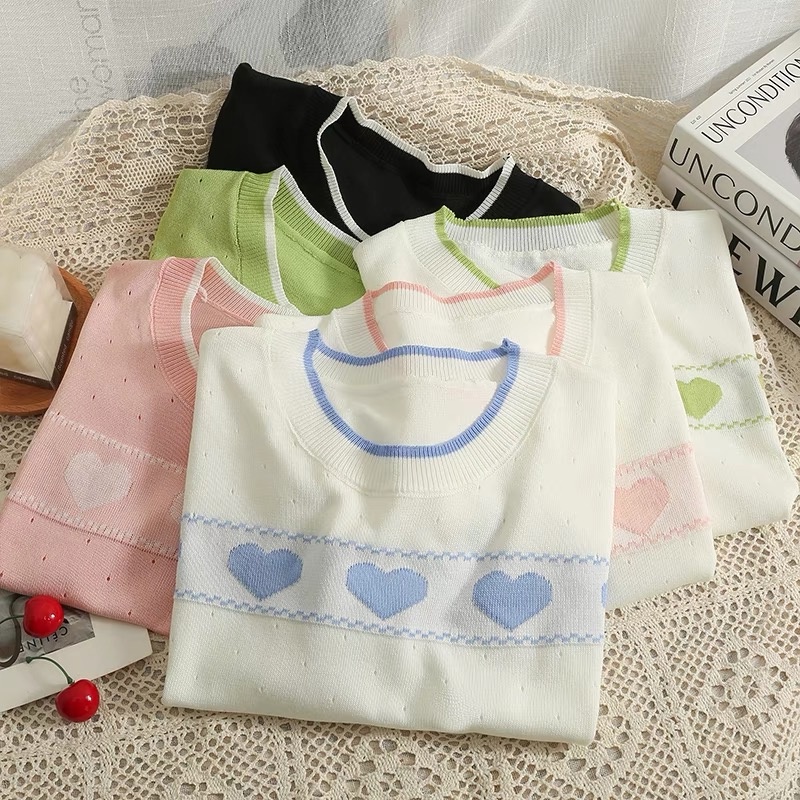 Áo len nữ cổ tròn trái tim mongtoghi bo gấu MS645