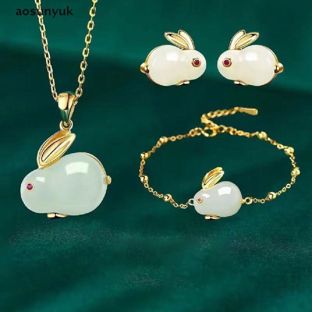 Aosunyuk Set 1 Cặp Trang Sức Vòng Cổ Vòng Tay Nhẫn Bông Tai Thỏ May Mắn Quà Tặng Cho Nữ EN