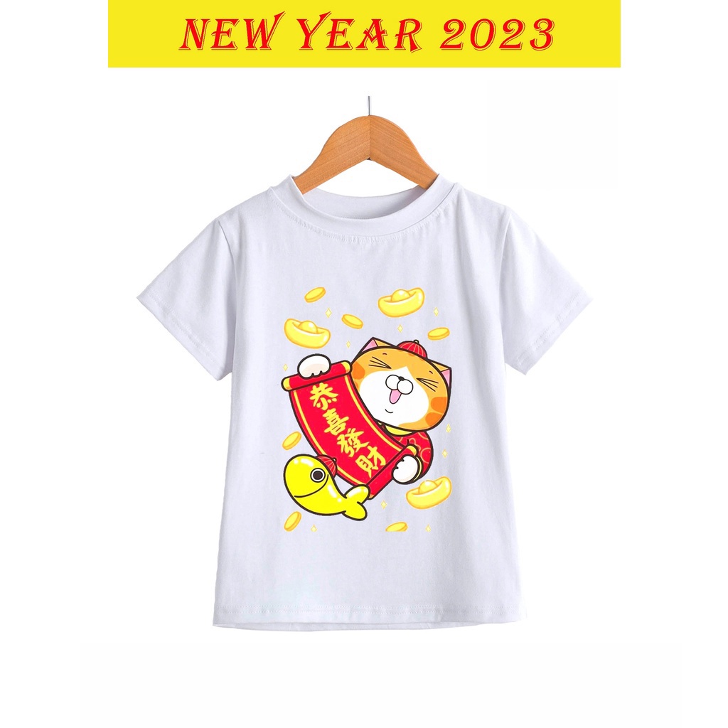 áo thun gia đình tết 2023 in hình con mèo 02 dễ thương thun coton co giản 4 chiều thoải mái