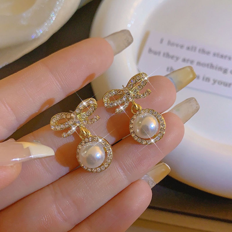 Bông Tai Hình Nơ Đính Ngọc Trai Thời Trang 2023 Dành Cho Nữ