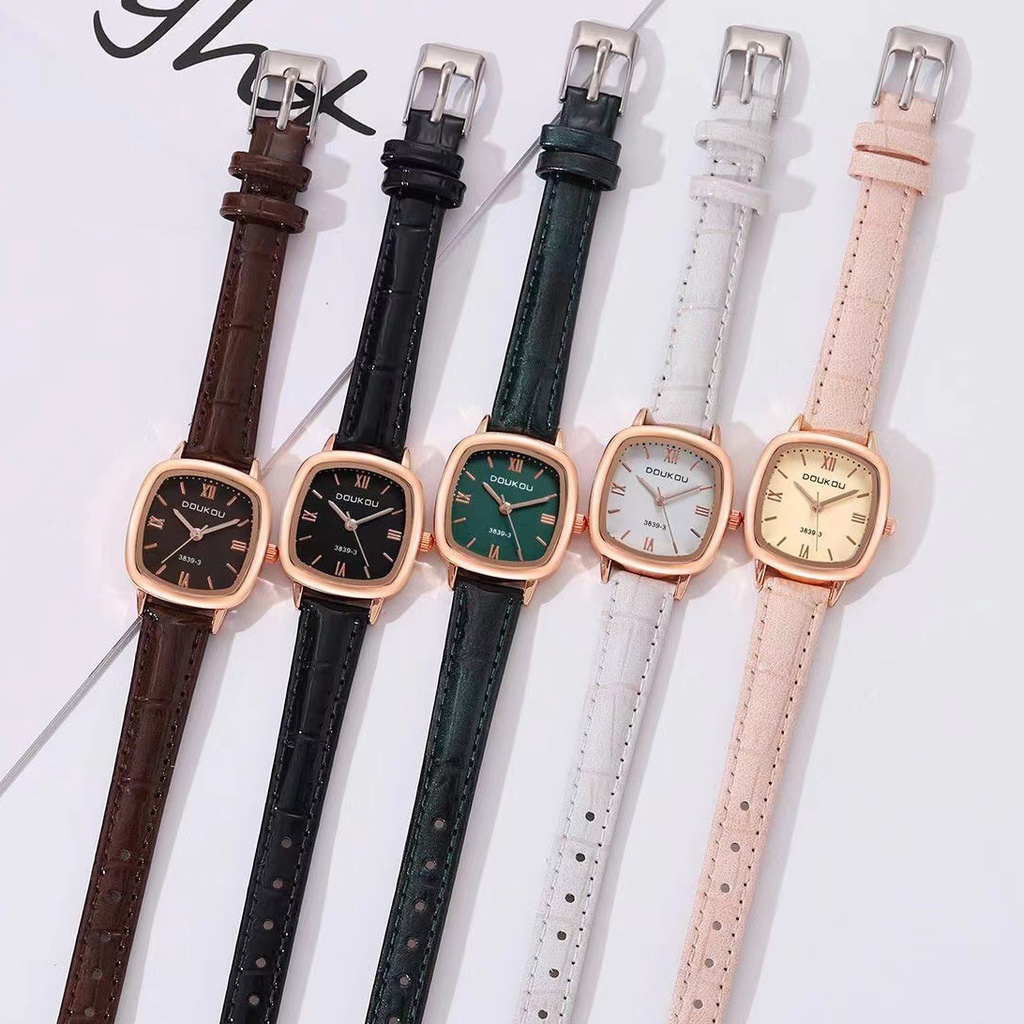 Đồng hồ đeo tay nữ Doukou mã DH35 mặt oval dây da vân cao cấp phù hợp đi làm đi chơi phong cách ulzzang nữ tính