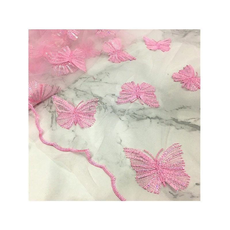 Tấm Vải Ren Lưới Thêu Hình Bướm Đính Kim Sa Lấp Lánh Dùng May Quần Áo DIY