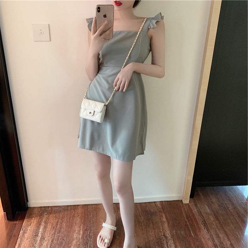 Đầm Hai Dây Nhún Bèo Phong Cách Retro Pháp Thời Trang Mùa Hè Mới 2023