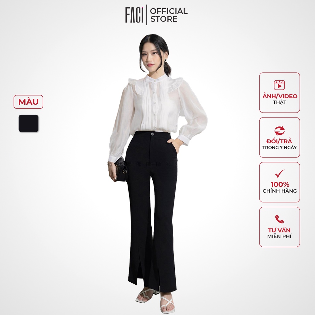 Quần Nữ FACI Femi Kiểu Ống Loe Cạp Cao Xẻ Gấu Chất 2 Biên Nhật Tôn Dáng, Tạo Cảm Giác Mặc Thoải Mái FA145