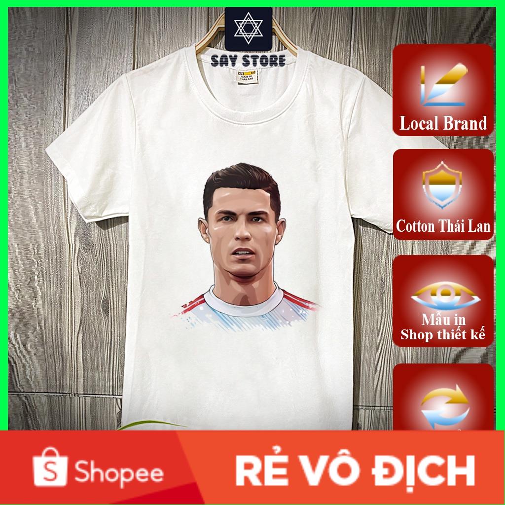 Áo thun in hình cầu thủ Ronando màu trắng vải Cotton thái lan siêu dày mịn vải siêu dày mịn