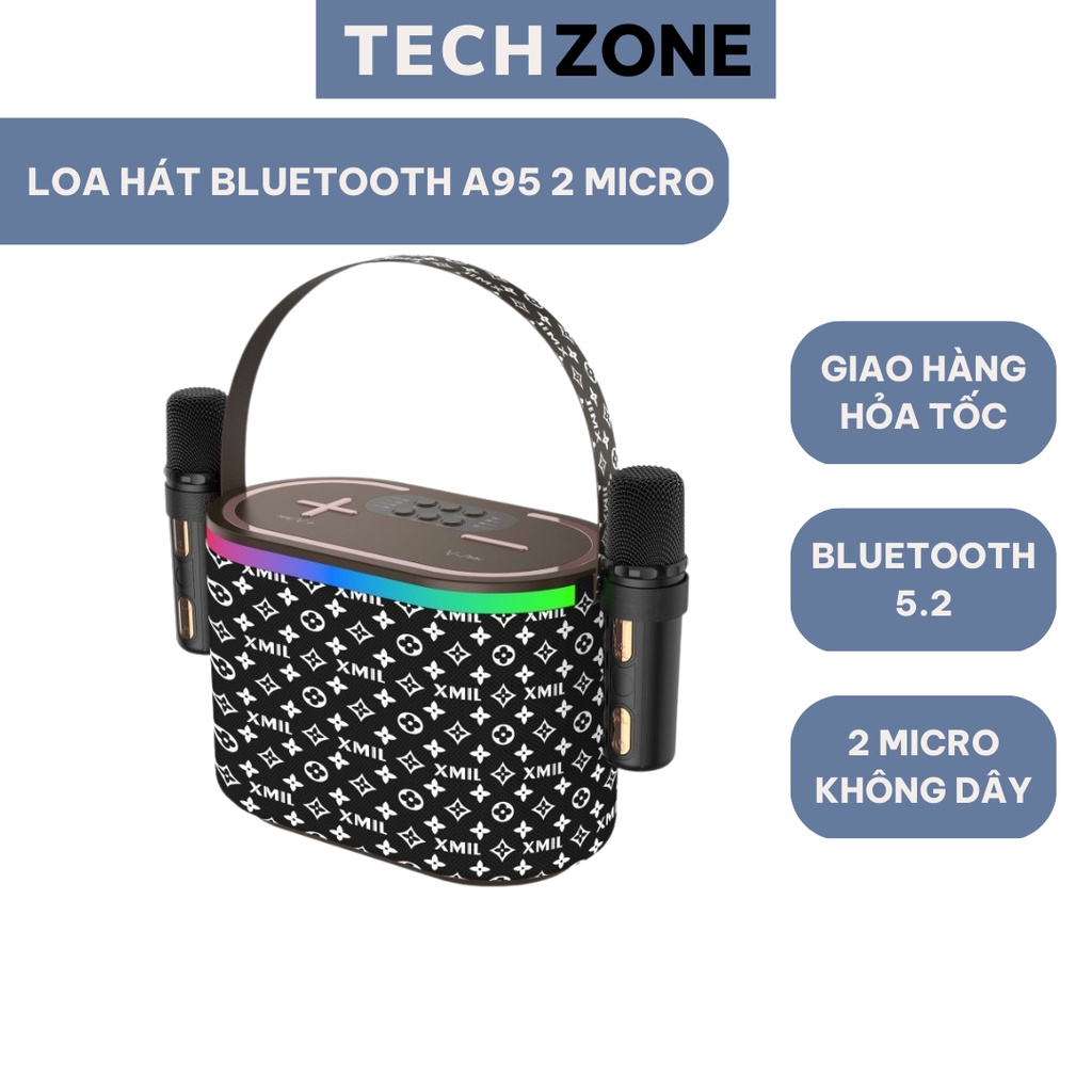 Loa Karaoke Bluetooth A95 Kèm 2 Micro Không Dây, Âm Thanh Siêu Hay, Thiết Kế Sang Trọng Nhỏ Gọn Tiện Lợi- TechzoneStore | BigBuy360 - bigbuy360.vn