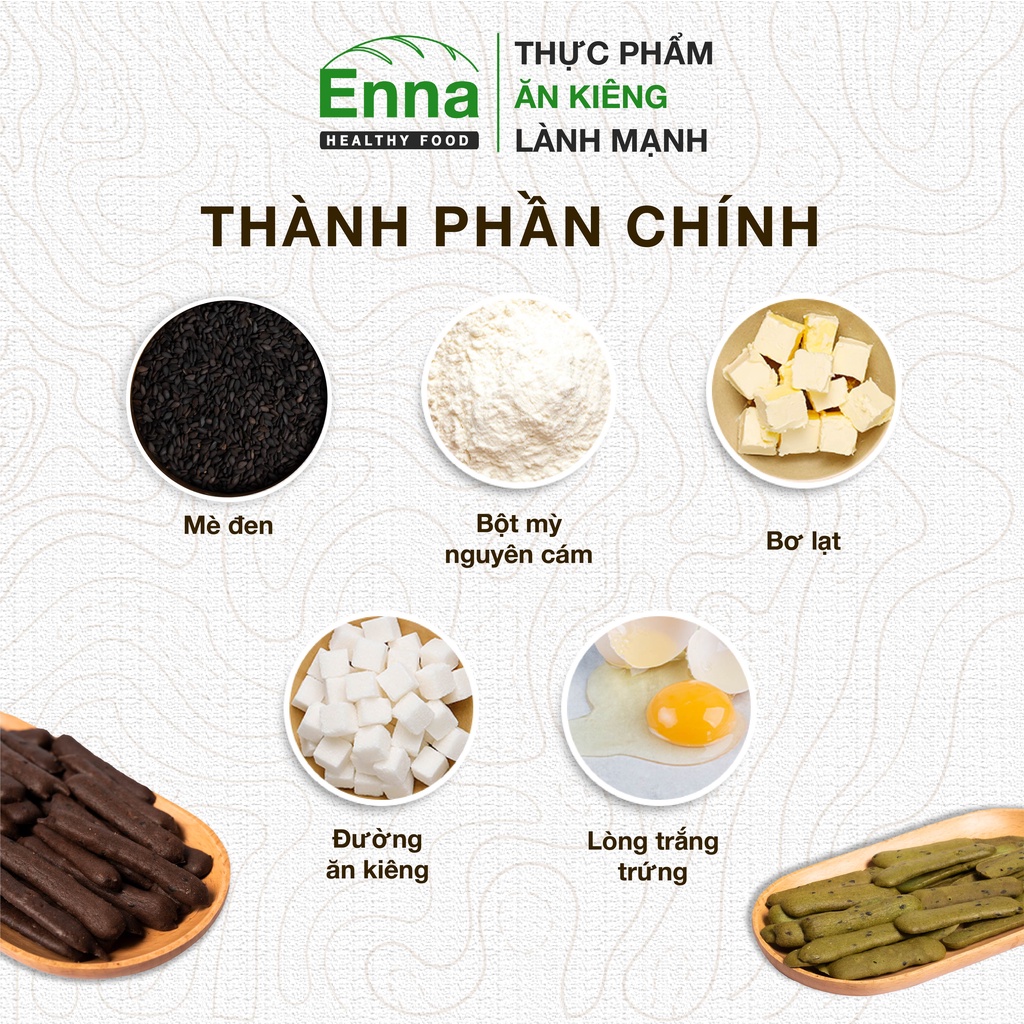 Bánh quy lưỡi mèo nguyên cám mè đen mix vị không đường 500g- Enna healthy food