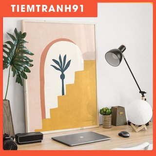 Tranh Canvas Cao Cấp  Tranh kiến ​​trúc boho màu vàng & hồng, nghệ thuật tường vòm trừu tượng, poster cây cọ trừu tượng