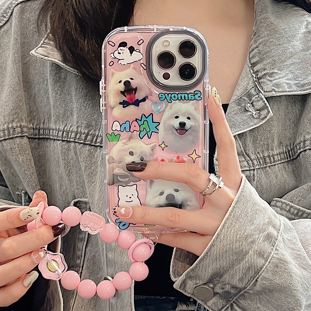 Ốp Điện Thoại Silicon Tpu Mềm Trong Suốt Có Vòng Tay &amp; Ngọc Trai In Hình Chó Dễ Thương Cho iPhone 14 13 12 11 Pro Max