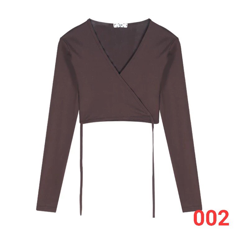 Áo thun dài tay chéo cổ dây quắn có 2 màu cực xinh