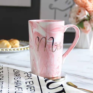 Ly, cốc sứ đôi Mr & Mrs họa tiết vân đá cao cấp