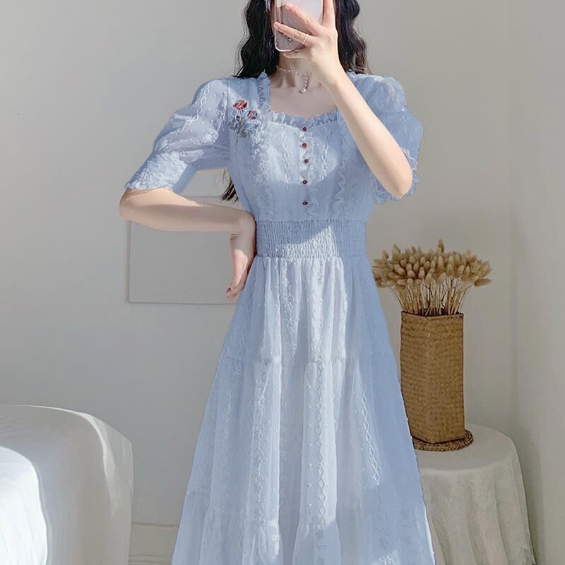 Đầm Ren Thêu Họa Tiết Phong Cách Retro Pháp Mới 2023